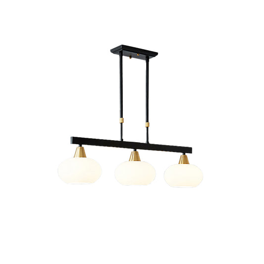 Black Linear Hanging Lamp Minimalism Dining Room Island Light with Oval Opal Glass Shade Clearhalo 'Ceiling Lights' 'Island Lights' Lighting' 2311656