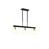 Black Linear Hanging Lamp Minimalism Dining Room Island Light with Oval Opal Glass Shade Clearhalo 'Ceiling Lights' 'Island Lights' Lighting' 2311656