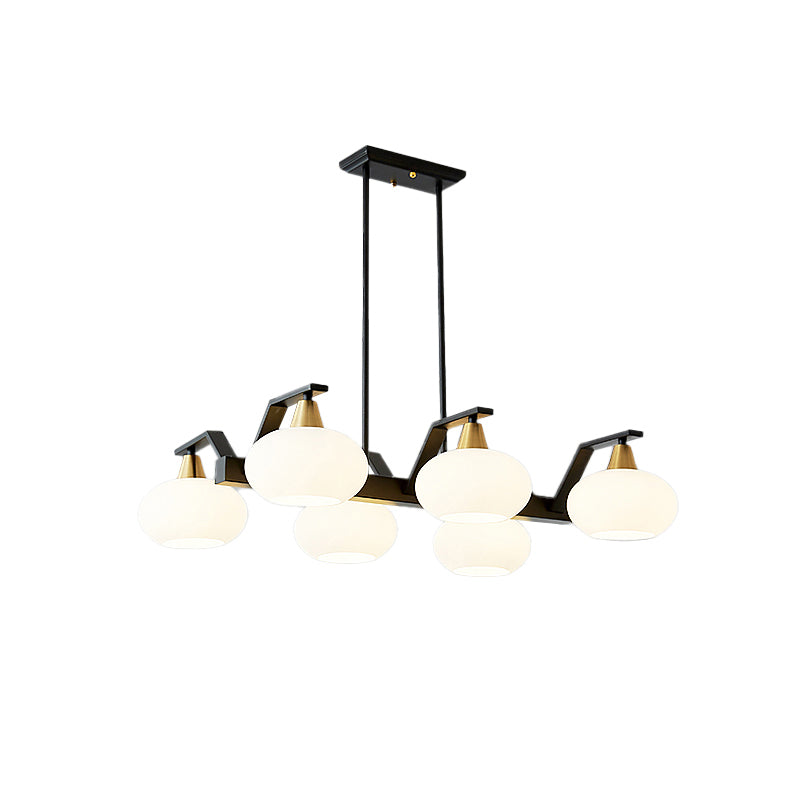 Black Linear Hanging Lamp Minimalism Dining Room Island Light with Oval Opal Glass Shade Clearhalo 'Ceiling Lights' 'Island Lights' Lighting' 2311657