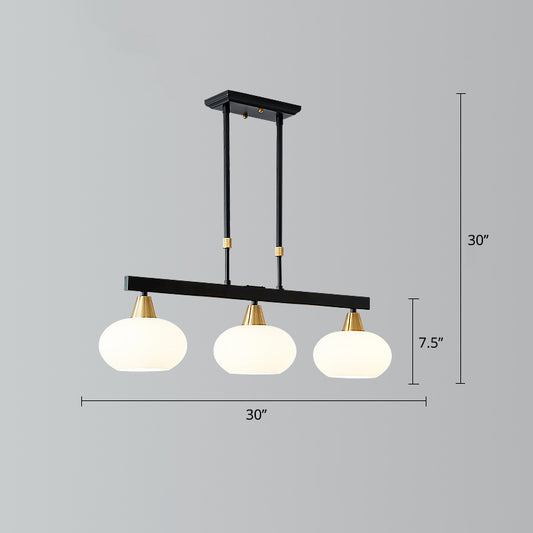 Black Linear Hanging Lamp Minimalism Dining Room Island Light with Oval Opal Glass Shade 3 Black Clearhalo 'Ceiling Lights' 'Island Lights' Lighting' 2311658
