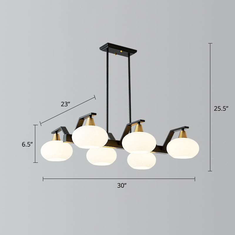 Black Linear Hanging Lamp Minimalism Dining Room Island Light with Oval Opal Glass Shade 6 Black Clearhalo 'Ceiling Lights' 'Island Lights' Lighting' 2311659