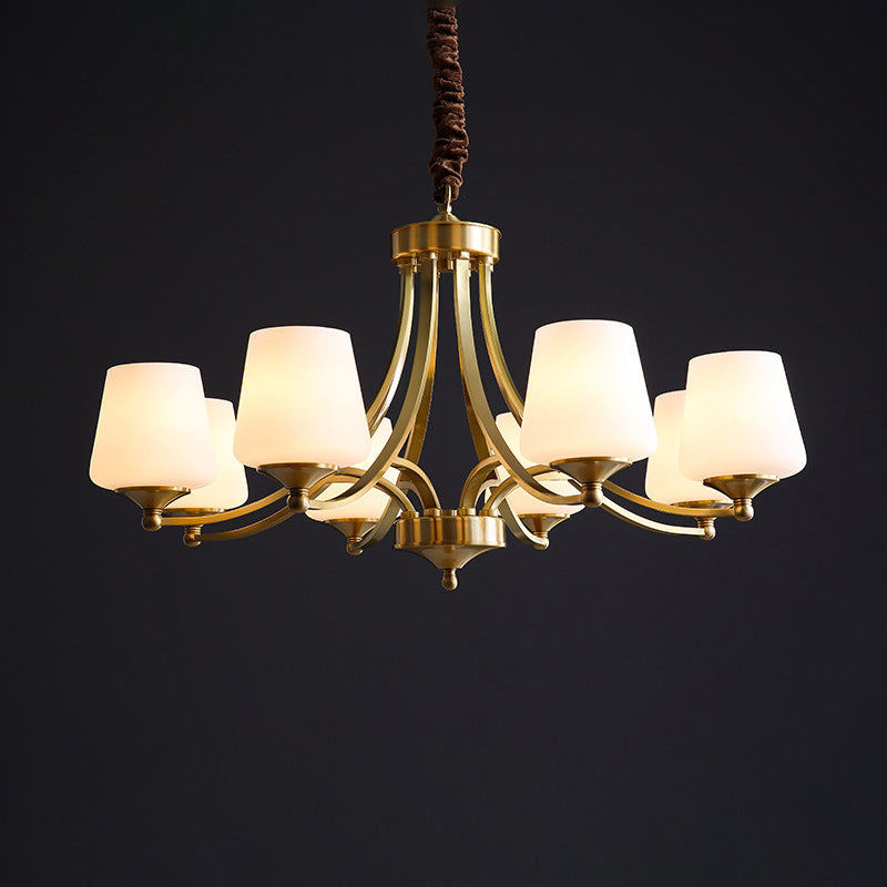 Traditional Tapered Hanging Ceiling Light Opaline Glass Chandelier Lighting in Brass Clearhalo 'Ceiling Lights' 'Chandeliers' Lighting' options 2311700