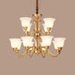 Flared Stairs Ceiling Chandelier Antique Frosted Glass Brass Pendant Lighting Fixture Clearhalo 'Ceiling Lights' 'Chandeliers' Lighting' options 2311715