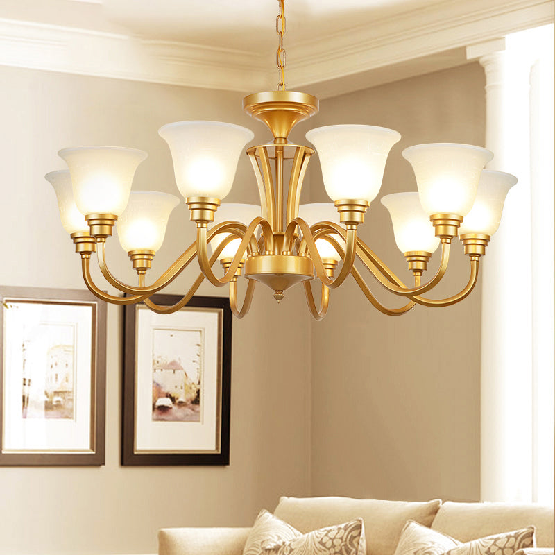 Golden Hanging Chandelier Traditional Frosted Glass Flared Ceiling Light for Living Room Clearhalo 'Ceiling Lights' 'Chandeliers' Lighting' options 2311722