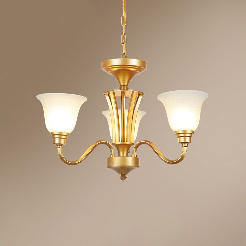 Golden Hanging Chandelier Traditional Frosted Glass Flared Ceiling Light for Living Room Clearhalo 'Ceiling Lights' 'Chandeliers' Lighting' options 2311724