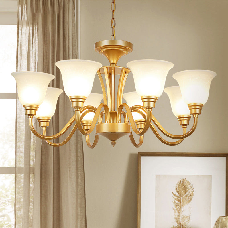 Golden Hanging Chandelier Traditional Frosted Glass Flared Ceiling Light for Living Room Clearhalo 'Ceiling Lights' 'Chandeliers' Lighting' options 2311725