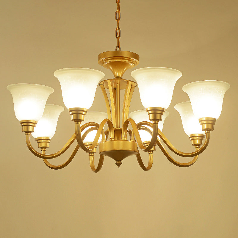Golden Hanging Chandelier Traditional Frosted Glass Flared Ceiling Light for Living Room Clearhalo 'Ceiling Lights' 'Chandeliers' Lighting' options 2311727