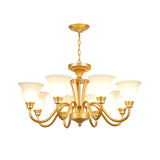 Golden Hanging Chandelier Traditional Frosted Glass Flared Ceiling Light for Living Room Clearhalo 'Ceiling Lights' 'Chandeliers' Lighting' options 2311729