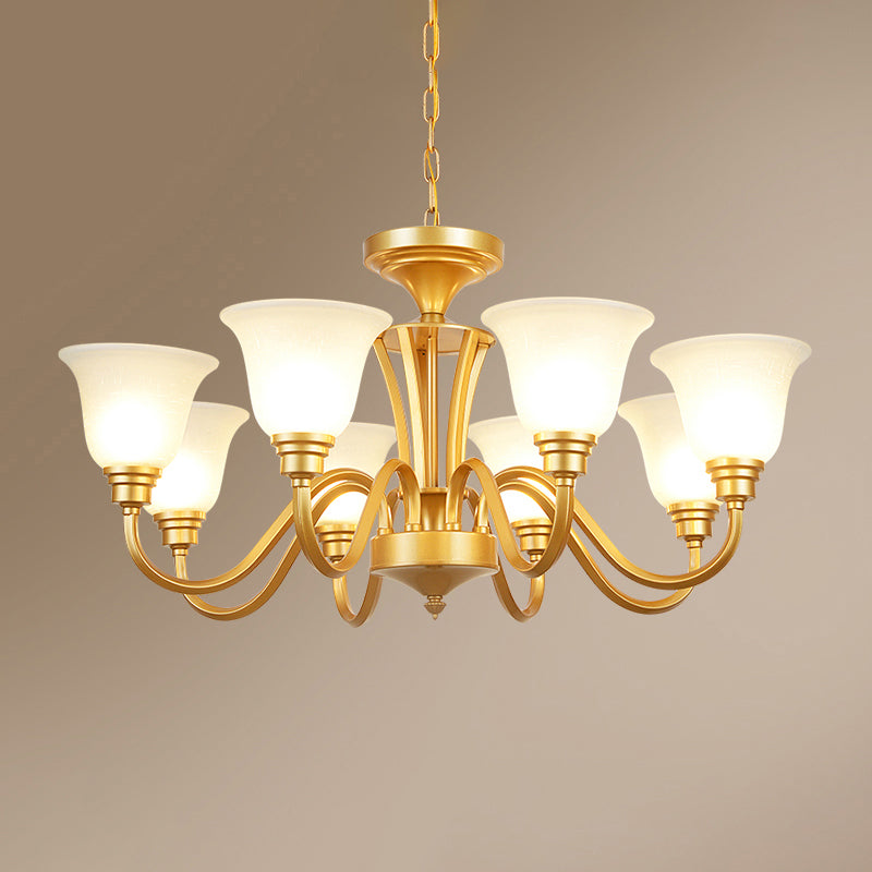 Golden Hanging Chandelier Traditional Frosted Glass Flared Ceiling Light for Living Room 8 Gold Clearhalo 'Ceiling Lights' 'Chandeliers' Lighting' options 2311730_1166e747-e22c-4cdc-8e52-c56d63a33af6