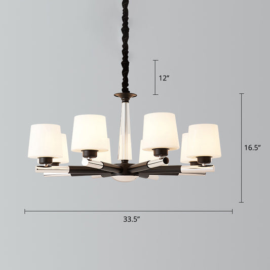 Tapered Frosted White Opal Glass Chandelier Simplicity Living Room Suspension Light in Black Clearhalo 'Ceiling Lights' 'Chandeliers' Lighting' options 2311737