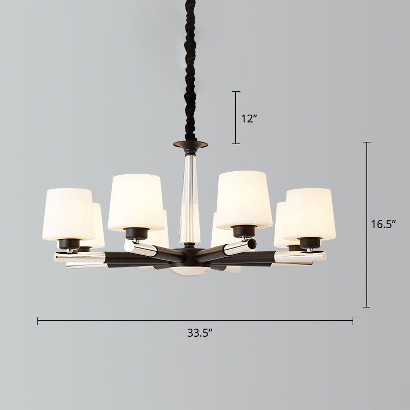 Tapered Frosted White Opal Glass Chandelier Simplicity Living Room Suspension Light in Black 8 White Clearhalo 'Ceiling Lights' 'Chandeliers' Lighting' options 2311737_efb18e21-d3ca-4907-8450-85805063bbc5
