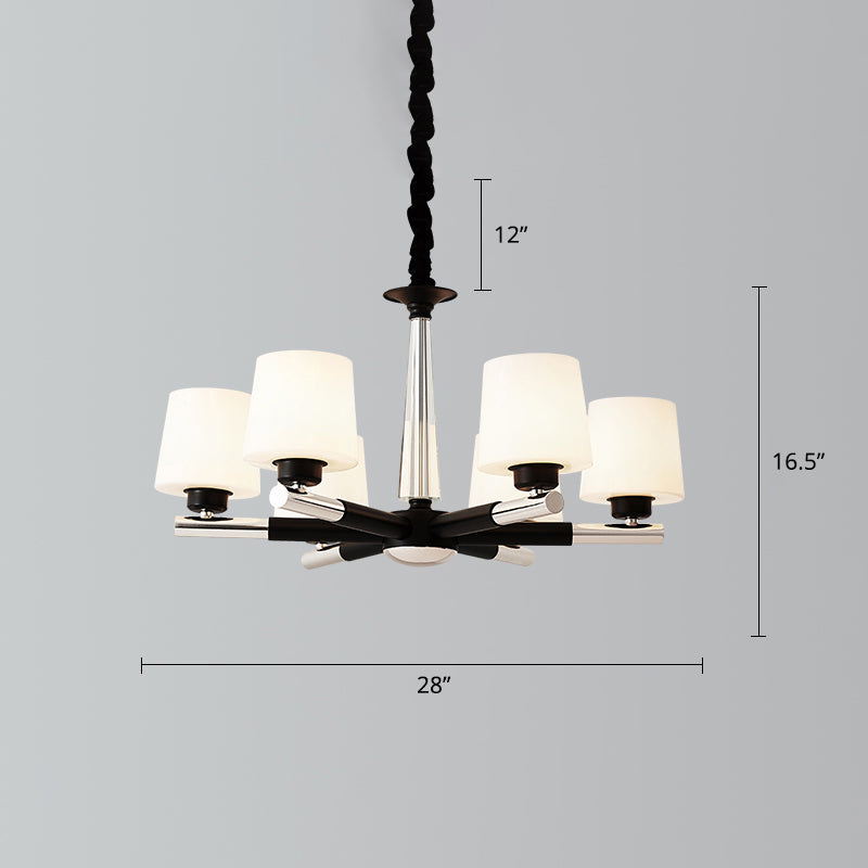 Tapered Frosted White Opal Glass Chandelier Simplicity Living Room Suspension Light in Black Clearhalo 'Ceiling Lights' 'Chandeliers' Lighting' options 2311738