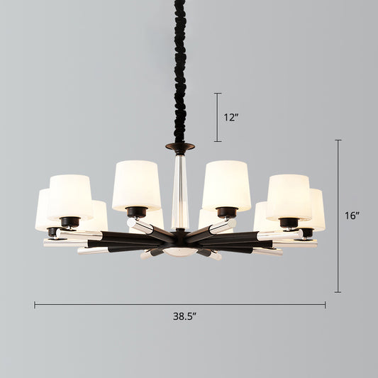 Tapered Frosted White Opal Glass Chandelier Simplicity Living Room Suspension Light in Black Clearhalo 'Ceiling Lights' 'Chandeliers' Lighting' options 2311740