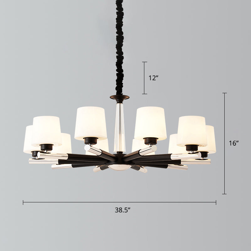 Tapered Frosted White Opal Glass Chandelier Simplicity Living Room Suspension Light in Black 10 White Clearhalo 'Ceiling Lights' 'Chandeliers' Lighting' options 2311740_7b14d620-a71e-43c6-8a96-702b20882ddf