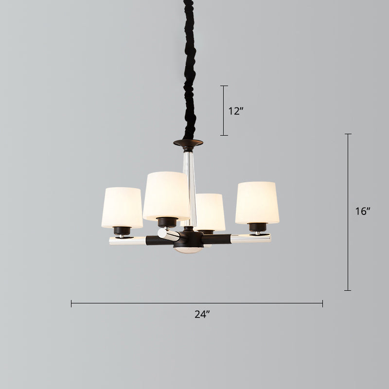 Tapered Frosted White Opal Glass Chandelier Simplicity Living Room Suspension Light in Black Clearhalo 'Ceiling Lights' 'Chandeliers' Lighting' options 2311742