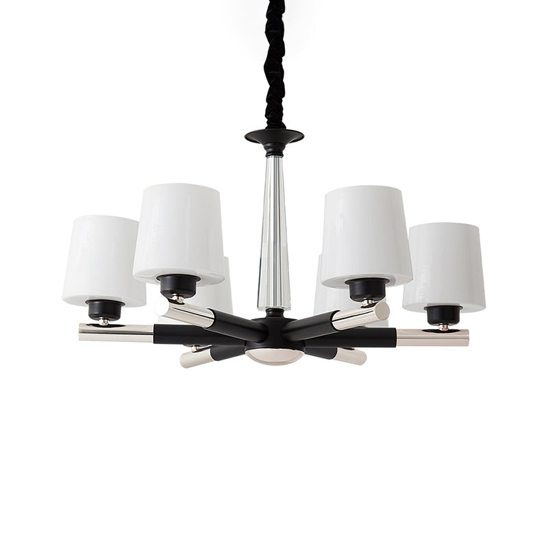 Tapered Frosted White Opal Glass Chandelier Simplicity Living Room Suspension Light in Black Clearhalo 'Ceiling Lights' 'Chandeliers' Lighting' options 2311743