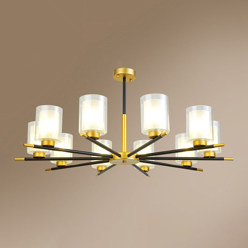 Clear and Frosted Cylinder Suspension Lamp Minimalist Dining Room Chandelier in Black-Brass 10 Brass Clearhalo 'Ceiling Lights' 'Chandeliers' Lighting' options 2311746_022fee11-9034-4193-970f-fd9b98e70c17