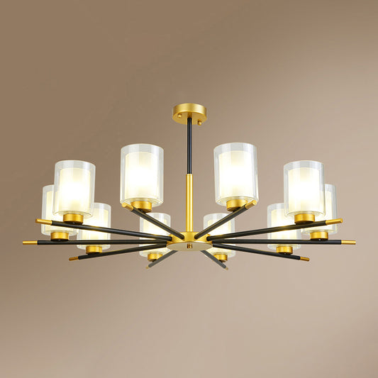 Clear and Frosted Cylinder Suspension Lamp Minimalist Dining Room Chandelier in Black-Brass Clearhalo 'Ceiling Lights' 'Chandeliers' Lighting' options 2311746