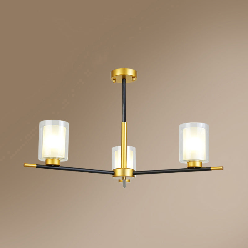 Clear and Frosted Cylinder Suspension Lamp Minimalist Dining Room Chandelier in Black-Brass 3 Brass Clearhalo 'Ceiling Lights' 'Chandeliers' Lighting' options 2311747_171e424e-c7c3-46a2-a12d-2c5cb7ecc2a3