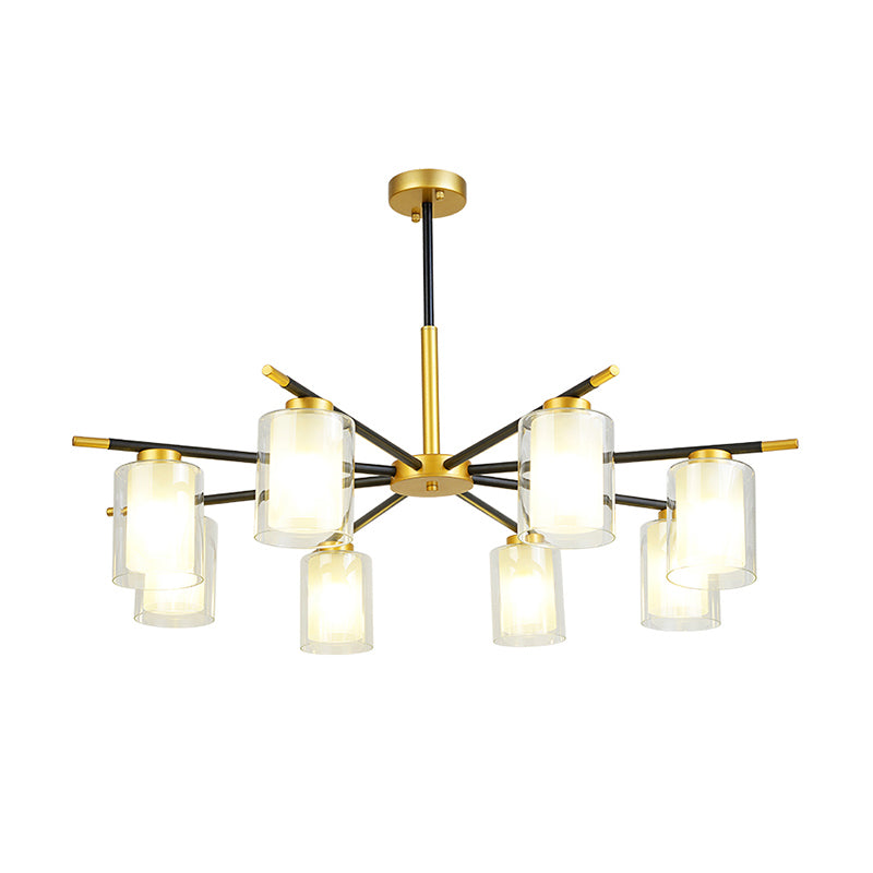 Clear and Frosted Cylinder Suspension Lamp Minimalist Dining Room Chandelier in Black-Brass Clearhalo 'Ceiling Lights' 'Chandeliers' Lighting' options 2311754