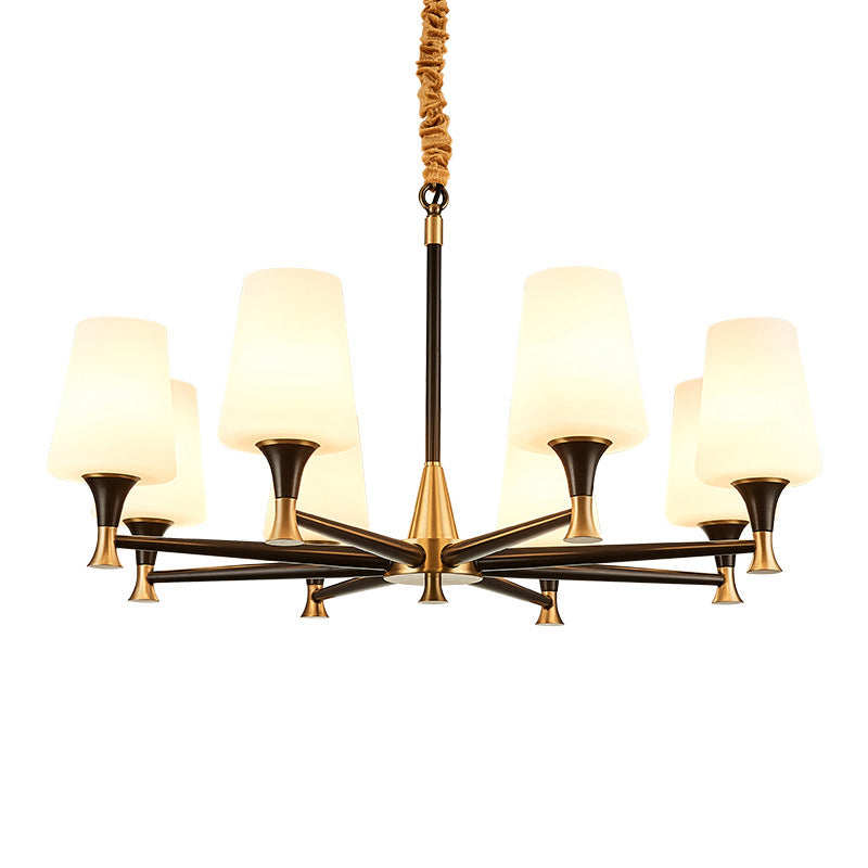 Conical White Glass Chandelier Light Traditional Bedroom Ceiling Suspension Lamp in Black Clearhalo 'Ceiling Lights' 'Chandeliers' Lighting' options 2311759