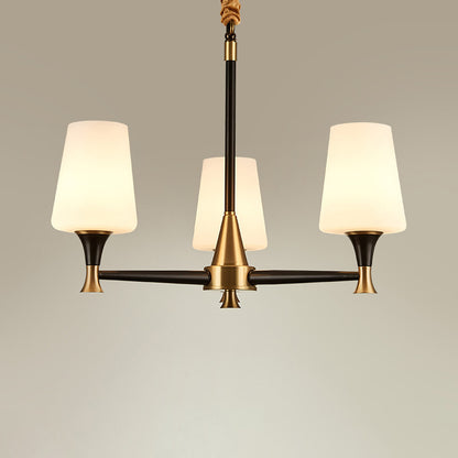 Conical White Glass Chandelier Light Traditional Bedroom Ceiling Suspension Lamp in Black 3 White Clearhalo 'Ceiling Lights' 'Chandeliers' Lighting' options 2311760_e09c380e-4106-4a65-8b3e-dcfa7f51f715