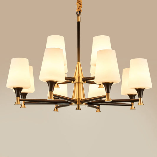 Conical White Glass Chandelier Light Traditional Bedroom Ceiling Suspension Lamp in Black Clearhalo 'Ceiling Lights' 'Chandeliers' Lighting' options 2311762