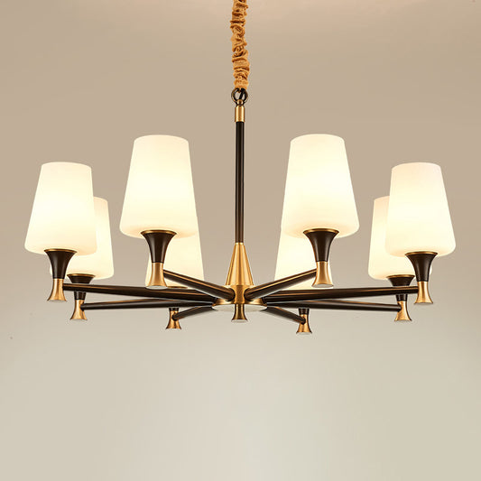 Conical White Glass Chandelier Light Traditional Bedroom Ceiling Suspension Lamp in Black Clearhalo 'Ceiling Lights' 'Chandeliers' Lighting' options 2311763