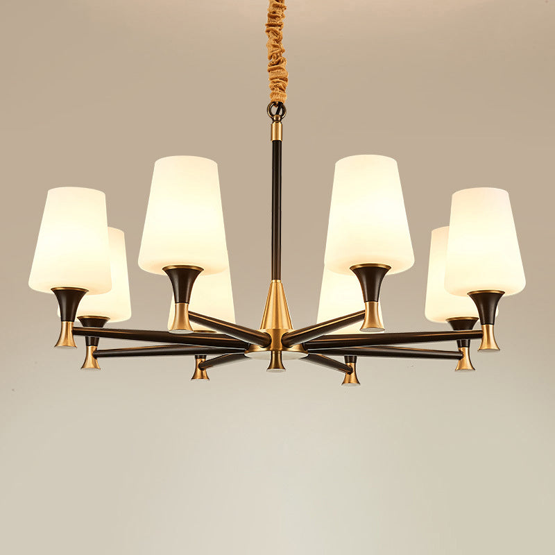 Conical White Glass Chandelier Light Traditional Bedroom Ceiling Suspension Lamp in Black 8 White Clearhalo 'Ceiling Lights' 'Chandeliers' Lighting' options 2311763_b4ed4d6f-5c44-420e-a930-fa28924b558e