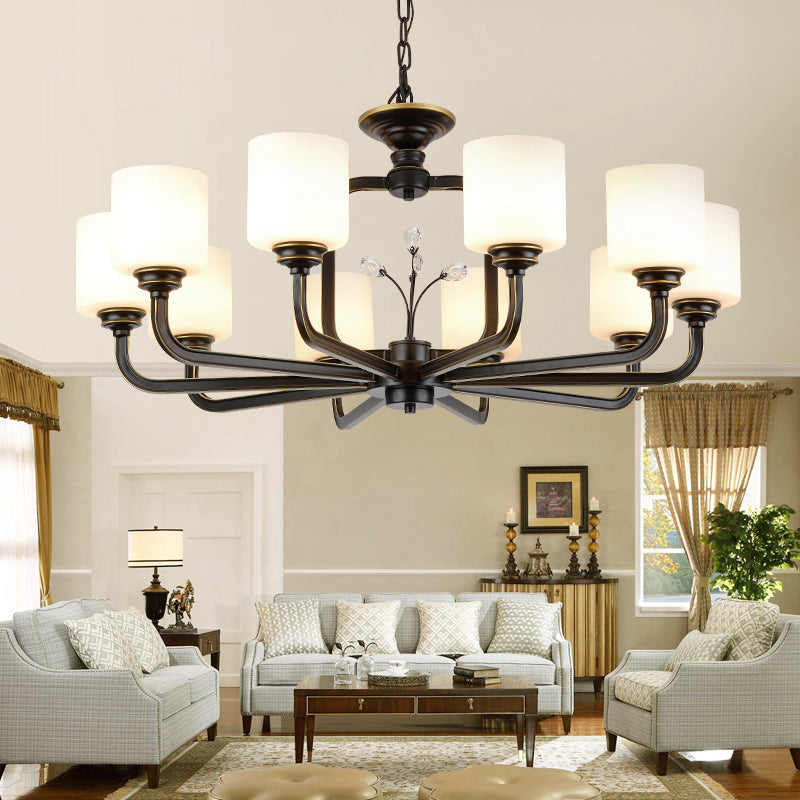 Cylinder Living Room Hanging Pendant Light Vintage Style Milky Glass Chandelier Lamp Clearhalo 'Ceiling Lights' 'Chandeliers' Lighting' options 2311764