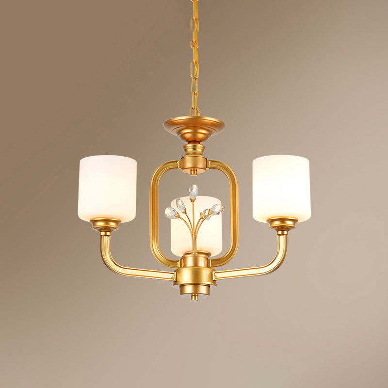 Cylinder Living Room Hanging Pendant Light Vintage Style Milky Glass Chandelier Lamp 3 Gold Clearhalo 'Ceiling Lights' 'Chandeliers' Lighting' options 2311768_b72debc6-e3a7-48b9-a1bd-0513b8e7a73f