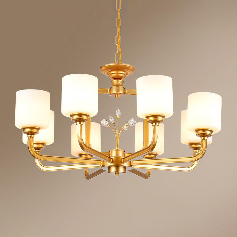 Cylinder Living Room Hanging Pendant Light Vintage Style Milky Glass Chandelier Lamp 8 Gold Clearhalo 'Ceiling Lights' 'Chandeliers' Lighting' options 2311770_1335ab8c-62de-4650-99f0-9de33fbe3109