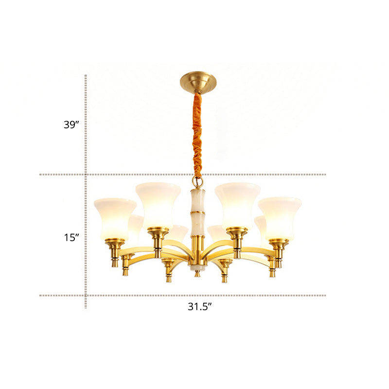 Traditional Flare Chandelier Lighting Fixture Opal Frosted Glass Pendant Lamp for Bedroom Clearhalo 'Ceiling Lights' 'Chandeliers' Lighting' options 2311778