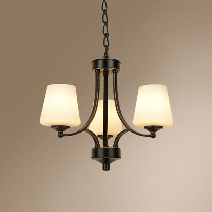 Cone Shade Milk Glass Chandelier Lamp Traditional Dining Room Ceiling Hang Light 3 Black Clearhalo 'Ceiling Lights' 'Chandeliers' Lighting' options 2311808_5f50307a-8f52-4bfb-a3a8-10e81932c236