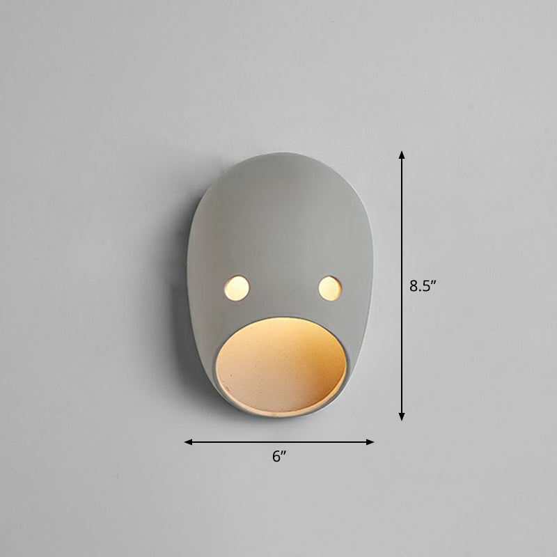 Decorative Funny Face Expression Wall Sconce Resin Bedroom LED Wall Mounted Light in Grey Grey Rounded Clearhalo 'Wall Lamps & Sconces' 'Wall Lights' Lighting' 2311846