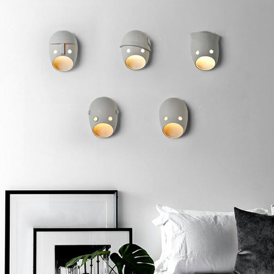 Decorative Funny Face Expression Wall Sconce Resin Bedroom LED Wall Mounted Light in Grey Clearhalo 'Wall Lamps & Sconces' 'Wall Lights' Lighting' 2311847