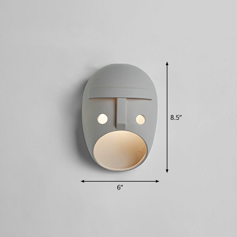 Decorative Funny Face Expression Wall Sconce Resin Bedroom LED Wall Mounted Light in Grey Grey Cylinder Clearhalo 'Wall Lamps & Sconces' 'Wall Lights' Lighting' 2311848