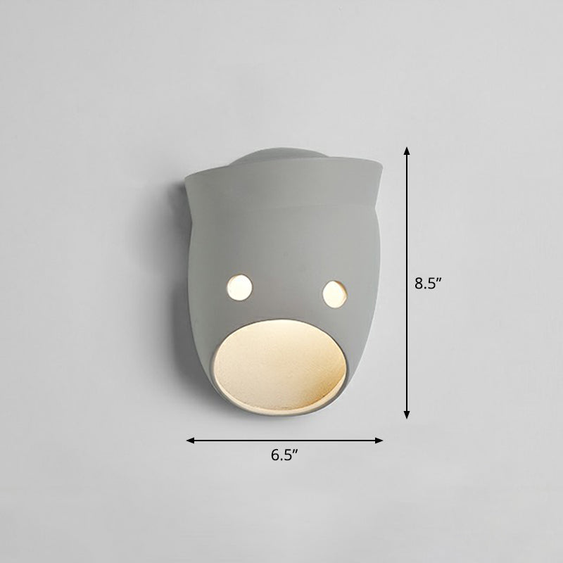 Decorative Funny Face Expression Wall Sconce Resin Bedroom LED Wall Mounted Light in Grey Grey Round Clearhalo 'Wall Lamps & Sconces' 'Wall Lights' Lighting' 2311850