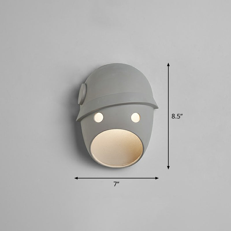 Decorative Funny Face Expression Wall Sconce Resin Bedroom LED Wall Mounted Light in Grey Grey Oval Clearhalo 'Wall Lamps & Sconces' 'Wall Lights' Lighting' 2311854