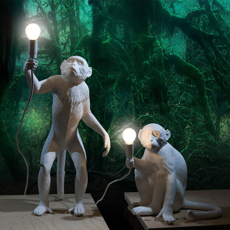 White Monkey Standing Floor Light Artistic Single-Bulb Resin Floor Lamp for Living Room Clearhalo 'Floor Lamps' 'Lamps' Lighting' 2311870
