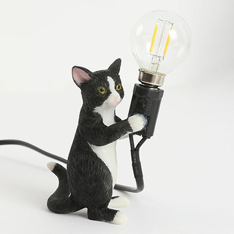 Kitten Night Table Light Decorative Resin 1 Bulb Childrens Bedroom Nightstand Lamp Black Standing Clearhalo 'Lamps' 'Table Lamps' Lighting' 2311908
