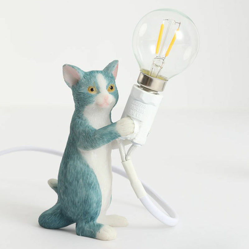 Kitten Night Table Light Decorative Resin 1 Bulb Childrens Bedroom Nightstand Lamp Green Standing Clearhalo 'Lamps' 'Table Lamps' Lighting' 2311915