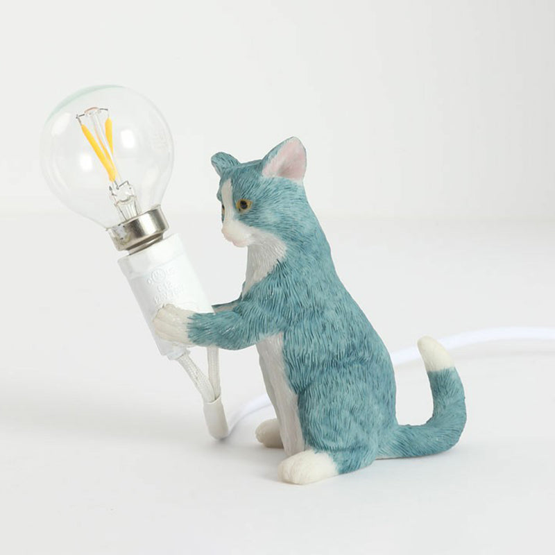 Kitten Night Table Light Decorative Resin 1 Bulb Childrens Bedroom Nightstand Lamp Green Sitting Clearhalo 'Lamps' 'Table Lamps' Lighting' 2311917