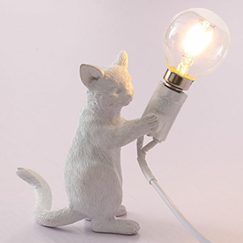 Kitten Night Table Light Decorative Resin 1 Bulb Childrens Bedroom Nightstand Lamp White Standing Clearhalo 'Lamps' 'Table Lamps' Lighting' 2311918
