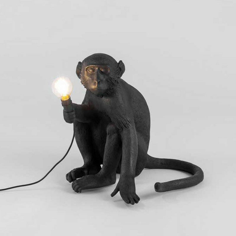 Art Deco Bare Bulb Night Light Resin 1 Head Bedroom Table Lamp with Monkey Statuette Black Clearhalo 'Lamps' 'Table Lamps' Lighting' 2311921