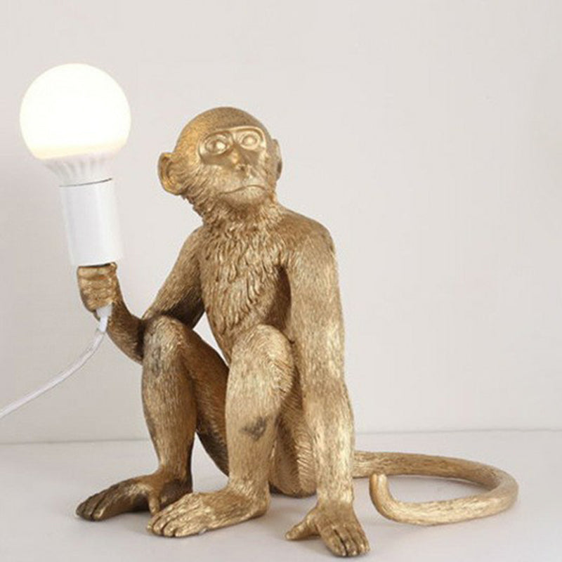 Art Deco Bare Bulb Night Light Resin 1 Head Bedroom Table Lamp with Monkey Statuette Gold Clearhalo 'Lamps' 'Table Lamps' Lighting' 2311923