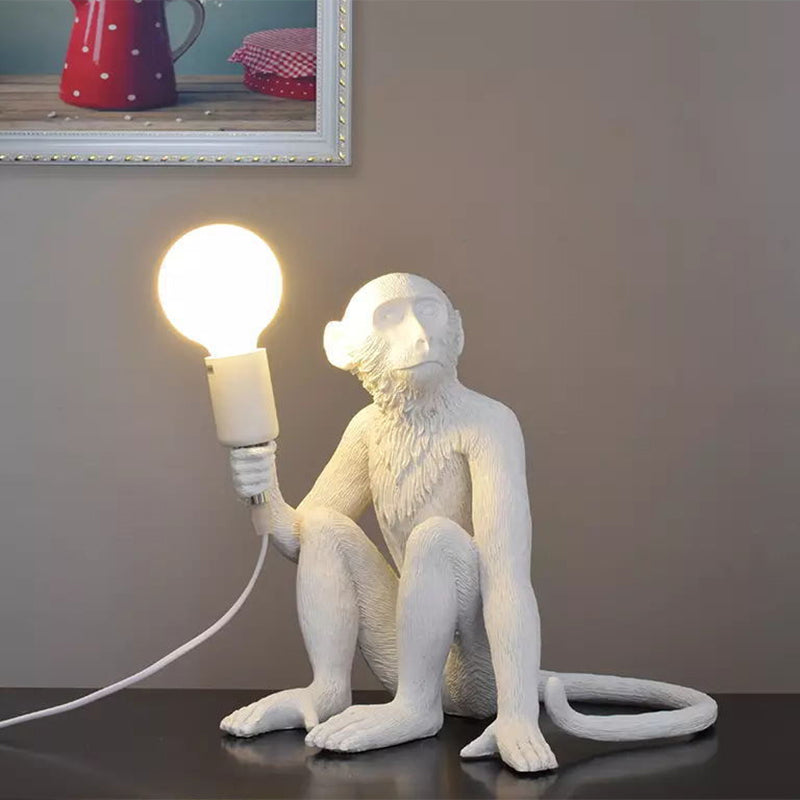 Art Deco Bare Bulb Night Light Resin 1 Head Bedroom Table Lamp with Monkey Statuette Clearhalo 'Lamps' 'Table Lamps' Lighting' 2311924
