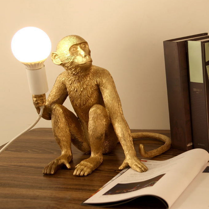 Art Deco Bare Bulb Night Light Resin 1 Head Bedroom Table Lamp with Monkey Statuette Clearhalo 'Lamps' 'Table Lamps' Lighting' 2311925