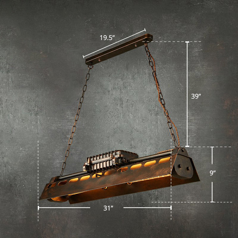 Decorative 4-Light Hanging Lamp Triangular Prism Island Light Fixture with Metal Shade for Restaurant Rust Clearhalo 'Ceiling Lights' 'Island Lights' Lighting' 2311981