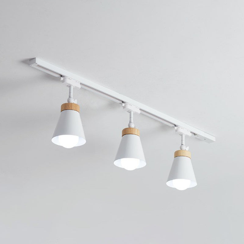 Living Room Semi Flush Mount Lamp Nordic Style Spotlight Track Light with Cone Metal Shade 3 White Clearhalo 'Ceiling Lights' 'Close To Ceiling Lights' 'Close to ceiling' 'Semi-flushmount' Lighting' 2312057